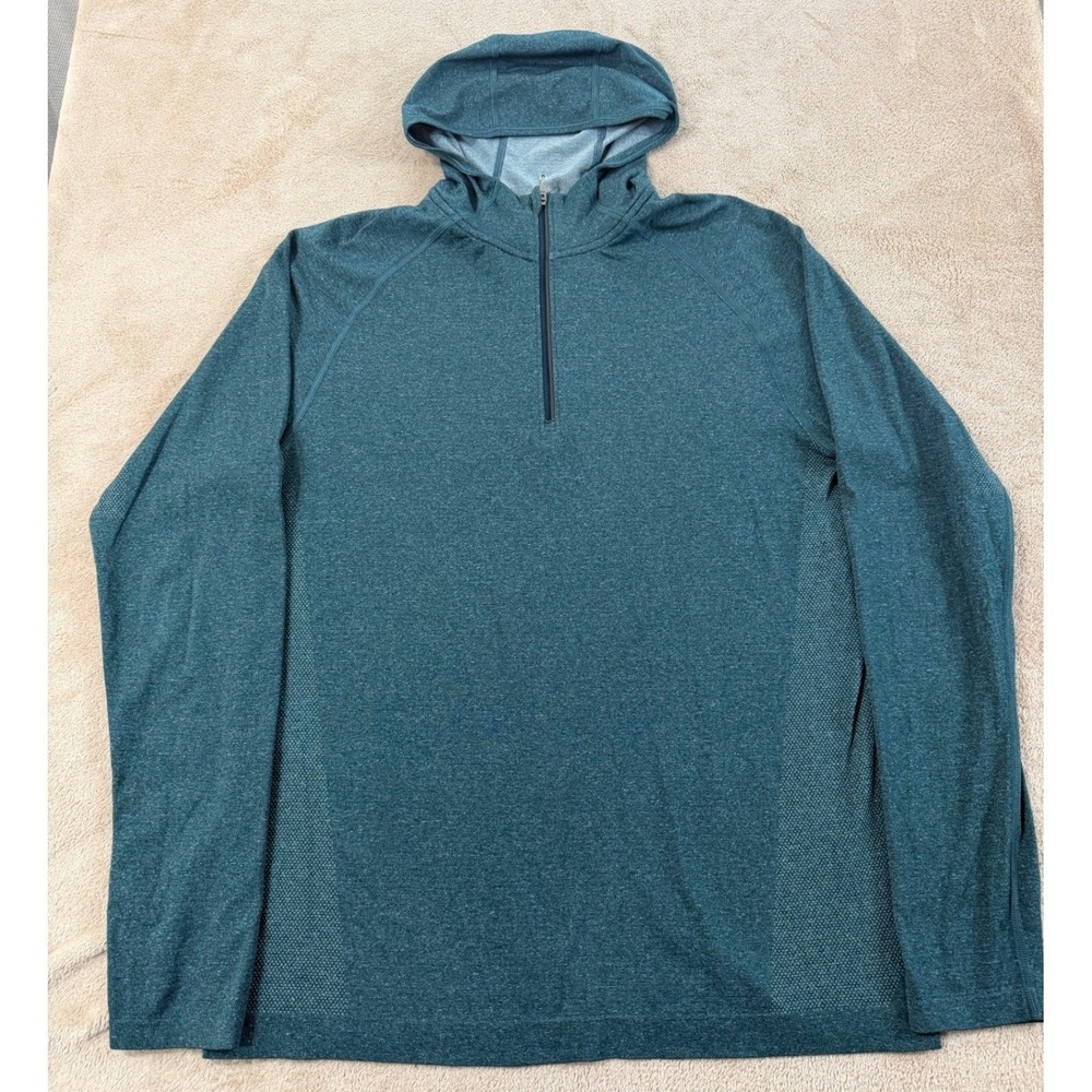 Lululemon Metal Vent Tech 1/2 Zip Hoodie Mens Size M Heathered Teal Stretch EUC